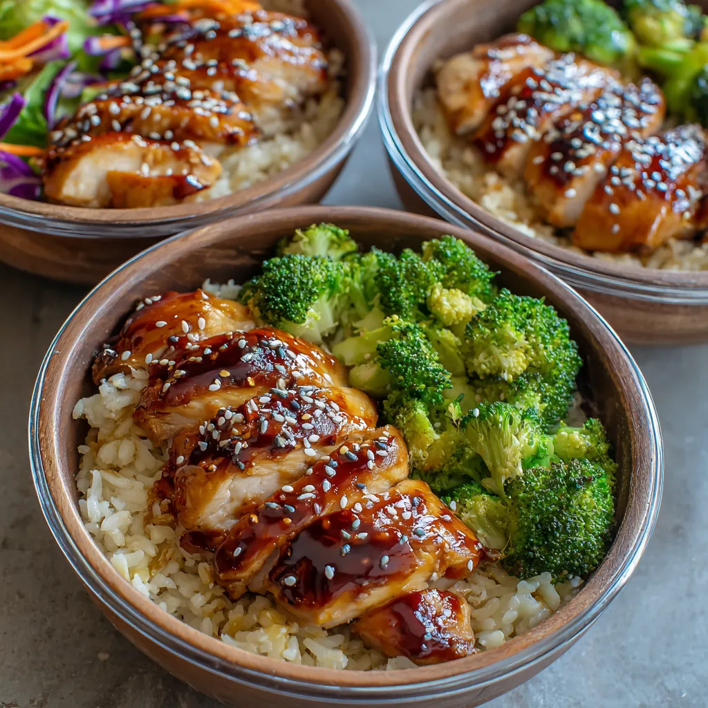 Delectable Teriyaki Chicken Bowls with vibrant vegetables and savory rice.