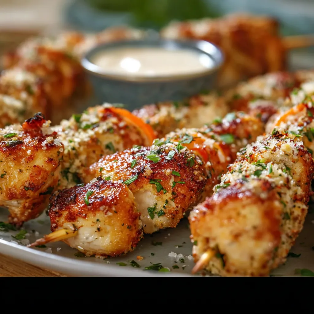 Delicious Keto Chicken Skewers with grilled vegetables on a wooden board.