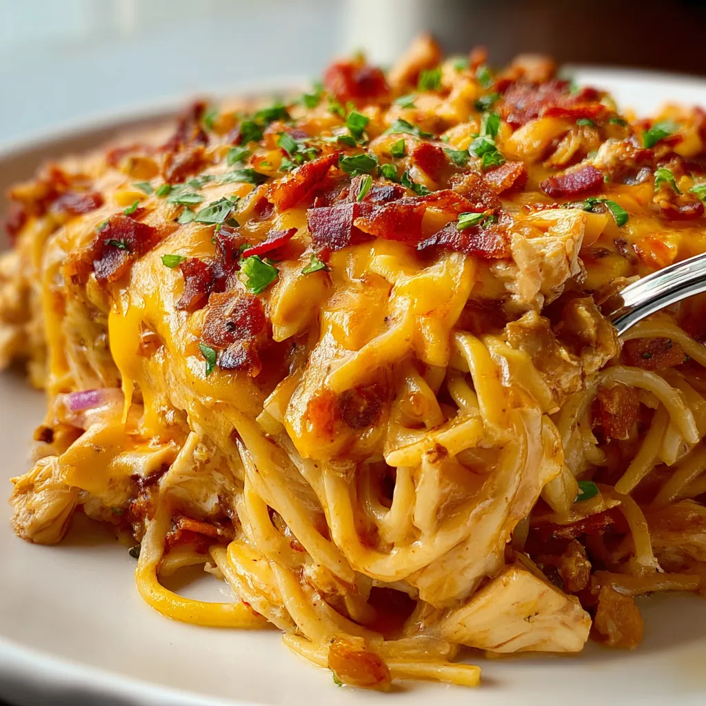 Spicy Southern Chicken Spaghetti Casserole, a delicious and hearty dish featuring tender chicken, spicy seasonings, and creamy spaghetti.